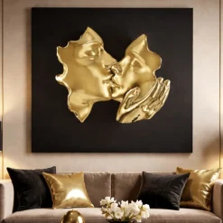 Quadri Moderni-Bongelli Preziosi Quadro scultura volti 3d moderno 50x50 oro nero