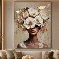 Quadri Moderni-Selezionato da Mazzolaluce Quadro verticale donna floreale 80x120cm moderno decoro resina lucida