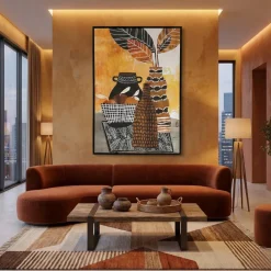 Quadri Moderni-Selezionato da Mazzolaluce Quadro verticale etnico per soggiorno cornice nera 80x120