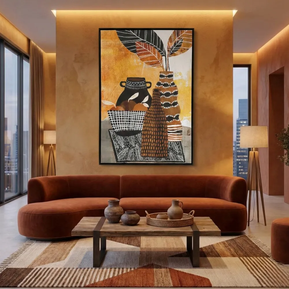 Quadri Moderni-Selezionato da Mazzolaluce Quadro verticale etnico per soggiorno cornice nera 80x120