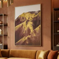 Quadri Moderni-Selezionato da Mazzolaluce Quadro verticale tela dipinta montagna astratta cornice oro 80x120