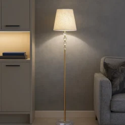 Lampade Da Terra-Ideal Lux Queen pt1 piantana classica paralume tessuto glitter oro inserti di cristallo