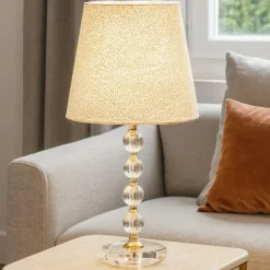 Lampade Da Tavolo-Ideal Lux Queen tl1 big lampada da tavolo paralume tessuto glitter oro