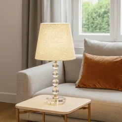Lampade Da Tavolo-Ideal Lux Queen tl1 big lampada da tavolo paralume tessuto glitter oro
