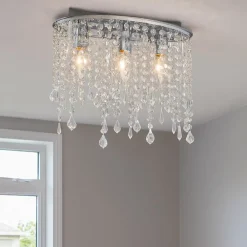 Plafoniere Moderne-Ideal Lux Rain pl3 plafoniera camera da letto ovale cromo cristalli trasparenti