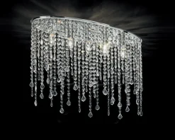 Plafoniere Moderne-Ideal Lux Rain pl5 plafoniera ovale cromo cristalli trasparenti molati