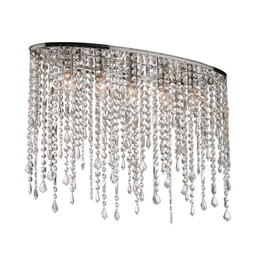 Plafoniere Moderne-Ideal Lux Rain pl5 plafoniera ovale cromo cristalli trasparenti molati