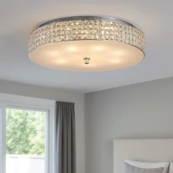 Plafoniere Moderne-Ideal Lux Roma pl12 grande plafoniera camera da letto 60cm rotonda cristalli molati