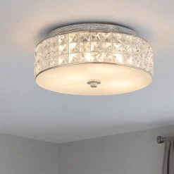 Plafoniere Moderne-Ideal Lux Roma pl4 plafoniera classica 30cm rotonda cristalli trasparenti