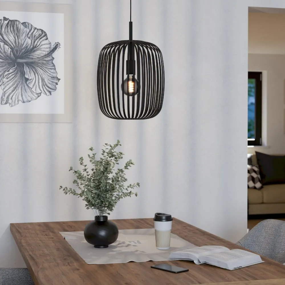 Lampade A Sospensione-Eglo Romazzina lampada a sospensione design orientale colore nero