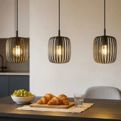 Lampadari Cucina-Eglo Romazzina lampadario da cucina colore nero con 3 luci pendenti
