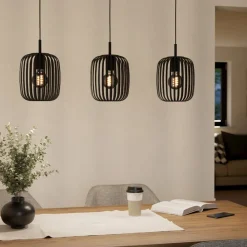 Lampadari Cucina-Eglo Romazzina lampadario da cucina colore nero con 3 luci pendenti