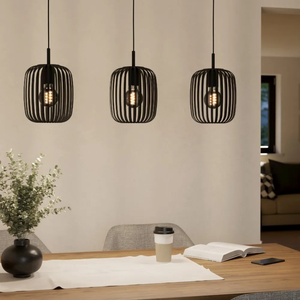 Lampadari Cucina-Eglo Romazzina lampadario da cucina colore nero con 3 luci pendenti