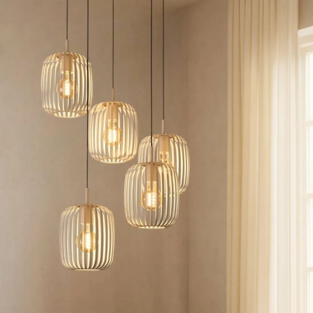 Lampadari Moderni-Eglo Romazzina lampadario moderno colore sabbia 5 luci pendenti