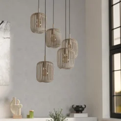 Lampadari Moderni-Eglo Romazzina lampadario moderno colore sabbia 5 luci pendenti