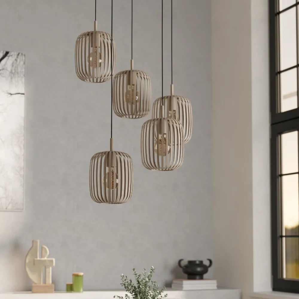 Lampadari Moderni-Eglo Romazzina lampadario moderno colore sabbia 5 luci pendenti