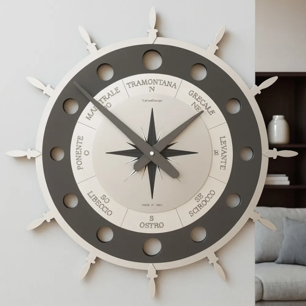 Orologi Da Parete Moderni-Selezionato da Mazzolaluce Rosa dei venti orologio da parete modernolegno grigio nero