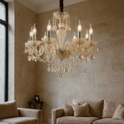 Lampadari Moderni-Ideal Lux Rose sp8 lampadario 8 bracci in vetro ambrato a goccia