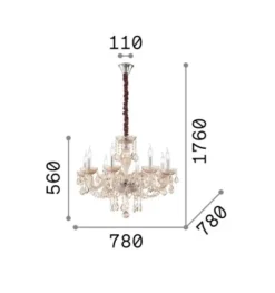 Lampadari Moderni-Ideal Lux Rose sp8 lampadario 8 bracci in vetro ambrato a goccia