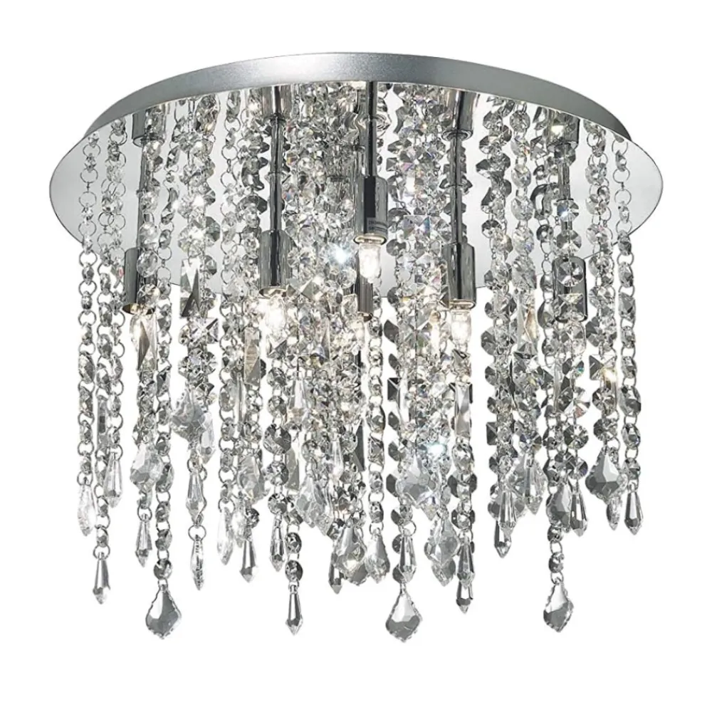 Plafoniere Moderne-Ideal Lux Royal pl8 plafoniera tonda cromo cristalli molati