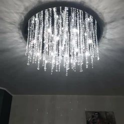 Plafoniere Moderne-Ideal Lux Royal pl8 plafoniera tonda cromo cristalli molati