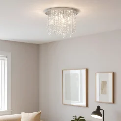 Plafoniere Moderne-Ideal Lux Royal pl8 plafoniera tonda cromo cristalli molati