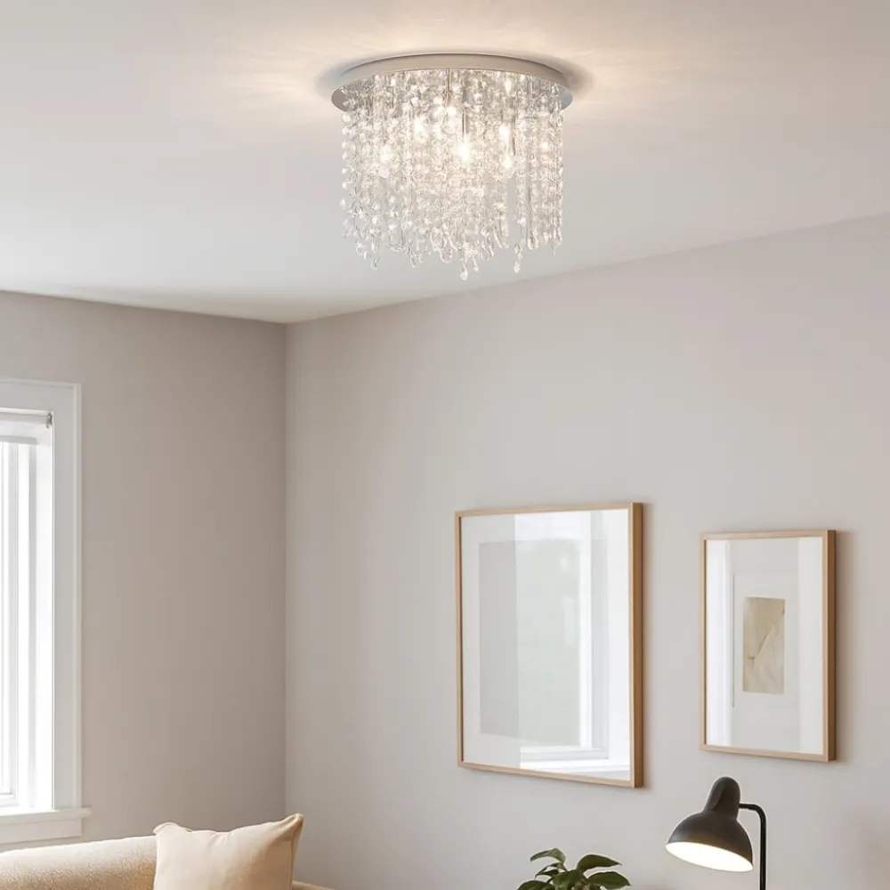 Plafoniere Moderne-Ideal Lux Royal pl8 plafoniera tonda cromo cristalli molati