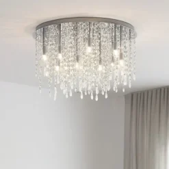 Plafoniere Moderne-Ideal Lux Royal pl12 plafoniera da salotto rotonda cromo pendenti cristallo molato