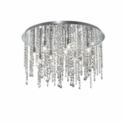 Plafoniere Moderne-Ideal Lux Royal pl12 plafoniera da salotto rotonda cromo pendenti cristallo molato