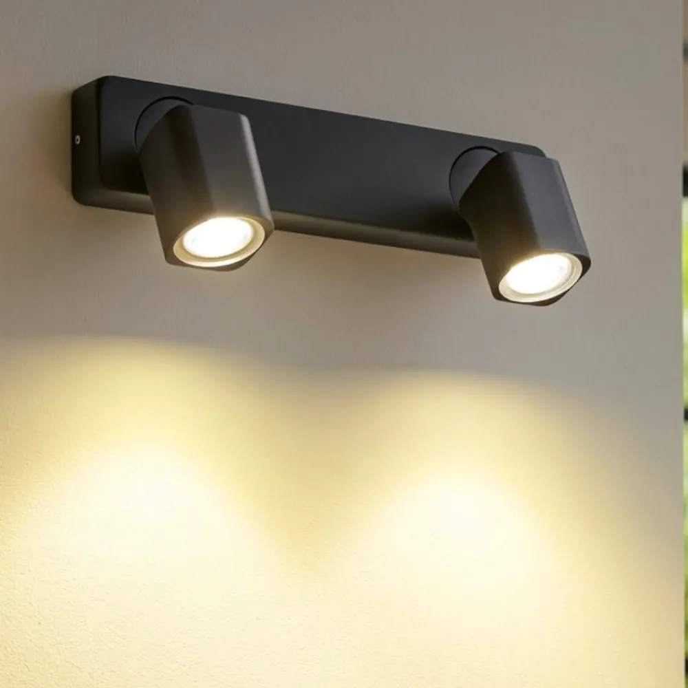 Applique Da Parete-Ideal Lux Rudy ap2 square applique due luci orientabili nere gu10 led 3000k