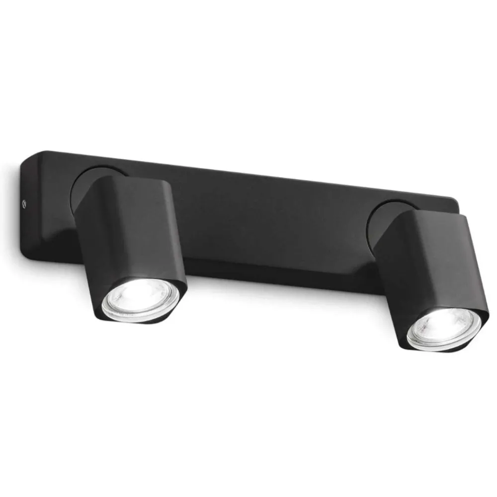 Applique Da Parete-Ideal Lux Rudy ap2 square applique due luci orientabili nere gu10 led 3000k