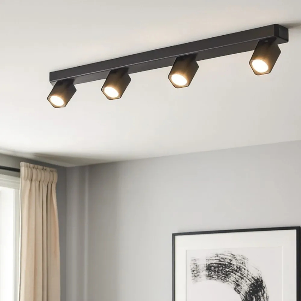 Plafoniere Moderne-Ideal Lux Rudy pl4 square plafoniera da cucina nera con 4 faretti orientabili