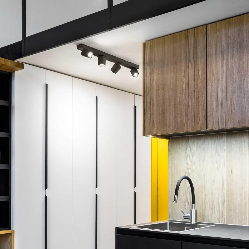 Plafoniere Moderne-Ideal Lux Rudy pl4 square plafoniera da cucina nera con 4 faretti orientabili