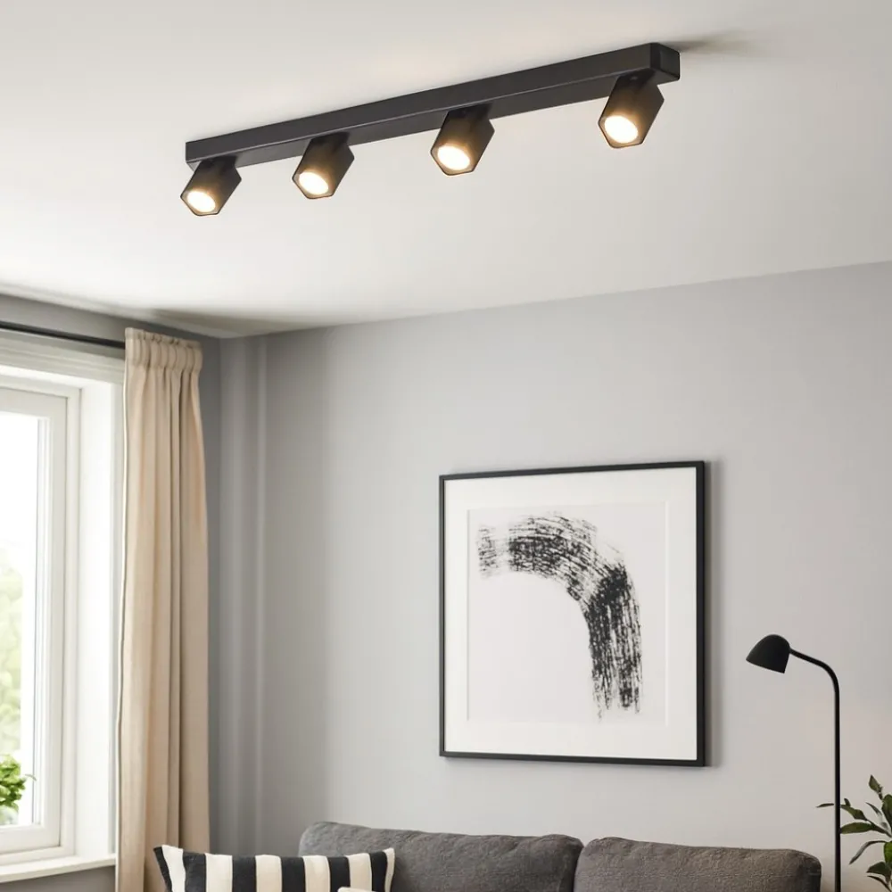 Plafoniere Moderne-Ideal Lux Rudy pl4 square plafoniera da cucina nera con 4 faretti orientabili