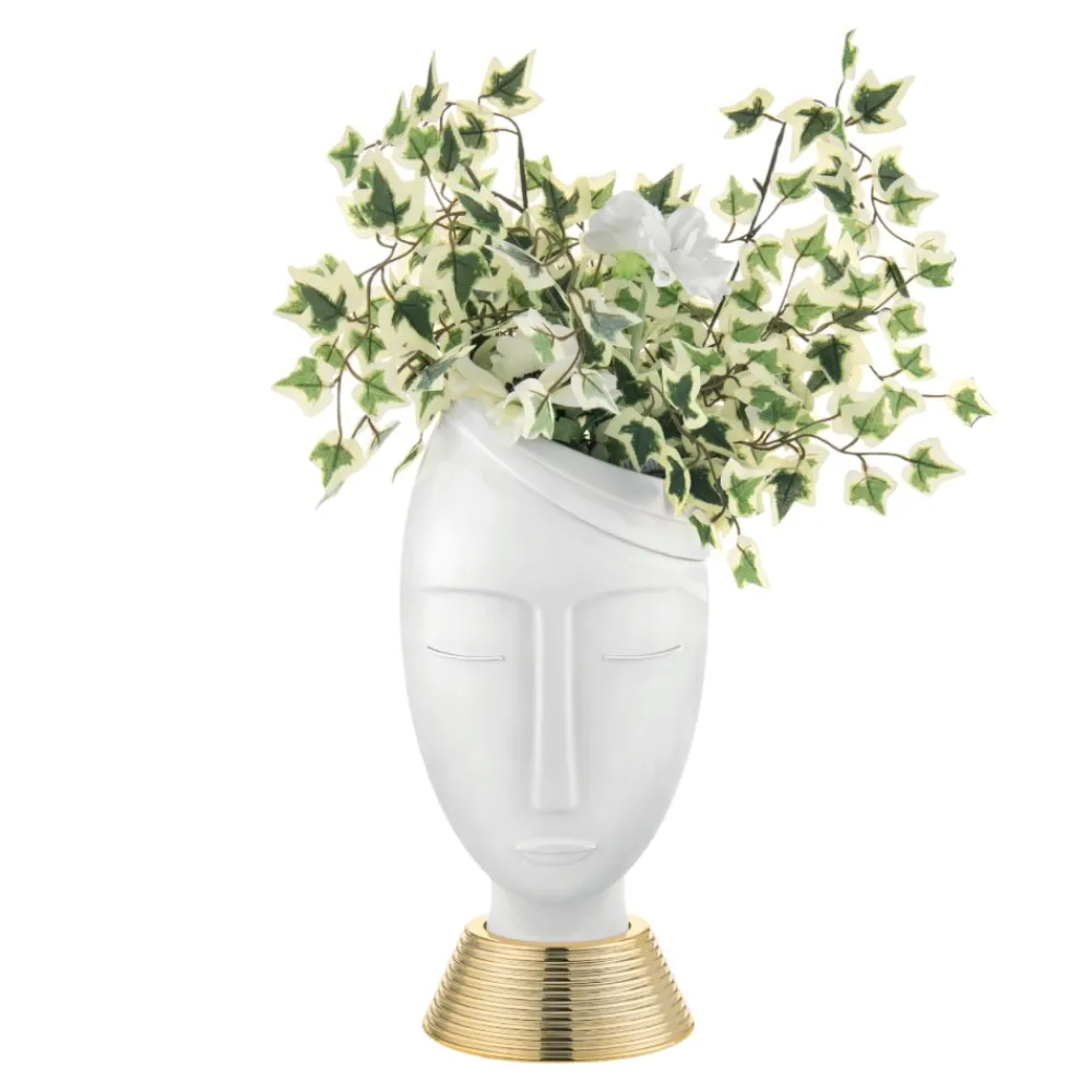 Soprammobili Moderni-Bongelli Preziosi Scultura da tavolo moderna viso h45cm bianco oro