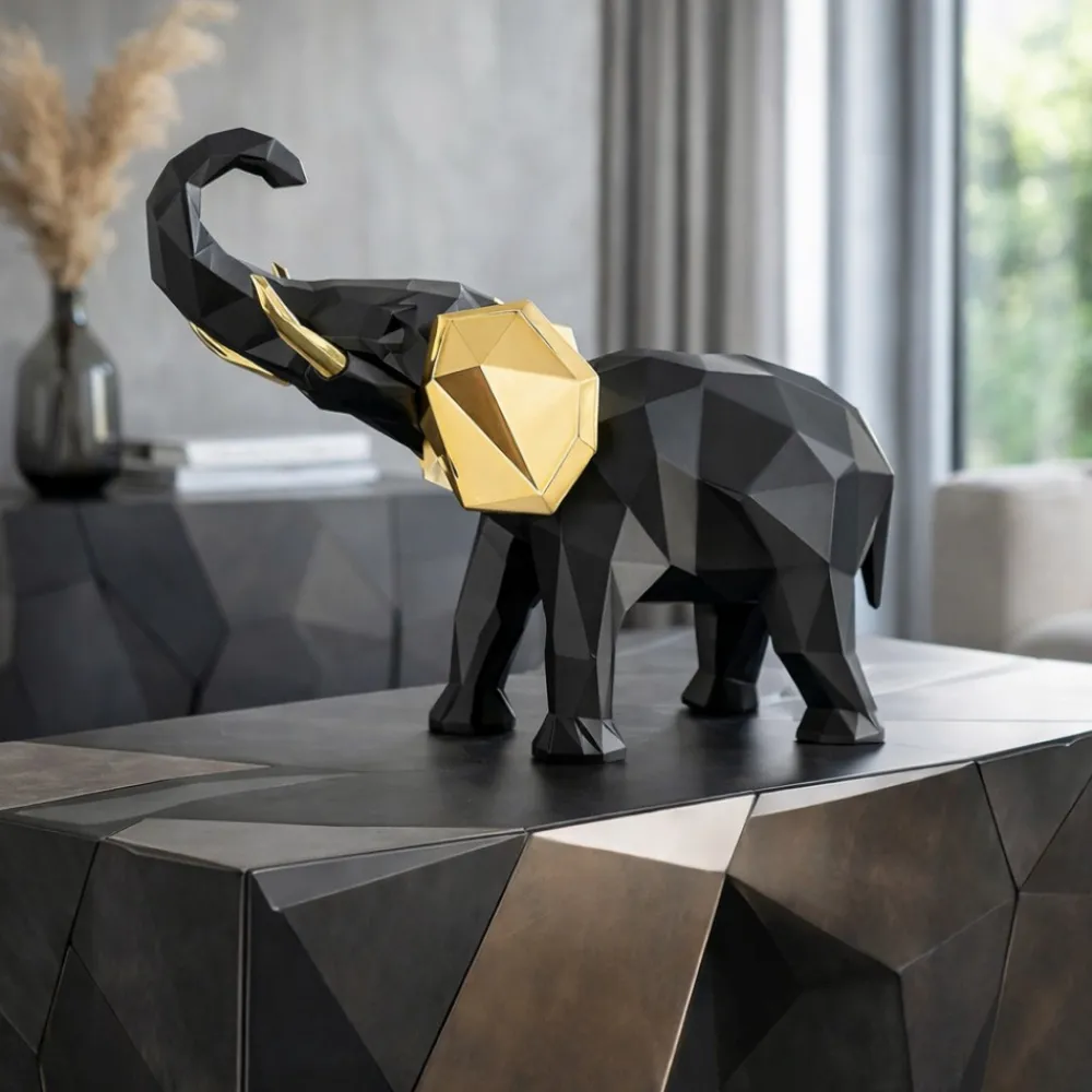 Soprammobili Moderni-Bongelli Preziosi Scultura elefante nero oro 17x14cm soprammobile