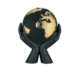 Soprammobili Moderni-Bongelli Preziosi Scultura mondo nelle mani nero oro h13 soprammobile
