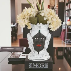 Soprammobili Moderni-Bongelli Preziosi Scultura testa di moro h28 lui bianca nera