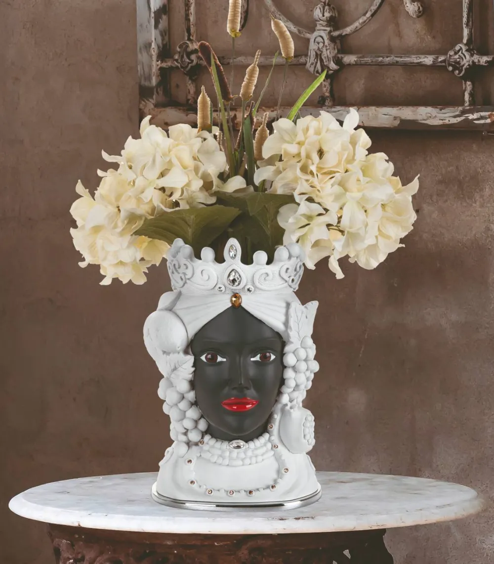 Soprammobili Moderni-Bongelli Preziosi Scultura testa di moro lei h28 ceramica nero