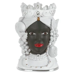 Soprammobili Moderni-Bongelli Preziosi Scultura testa di moro lei h28 ceramica nero