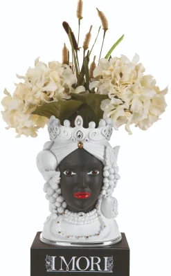 Soprammobili Moderni-Bongelli Preziosi Scultura testa di moro lei h28 ceramica nero