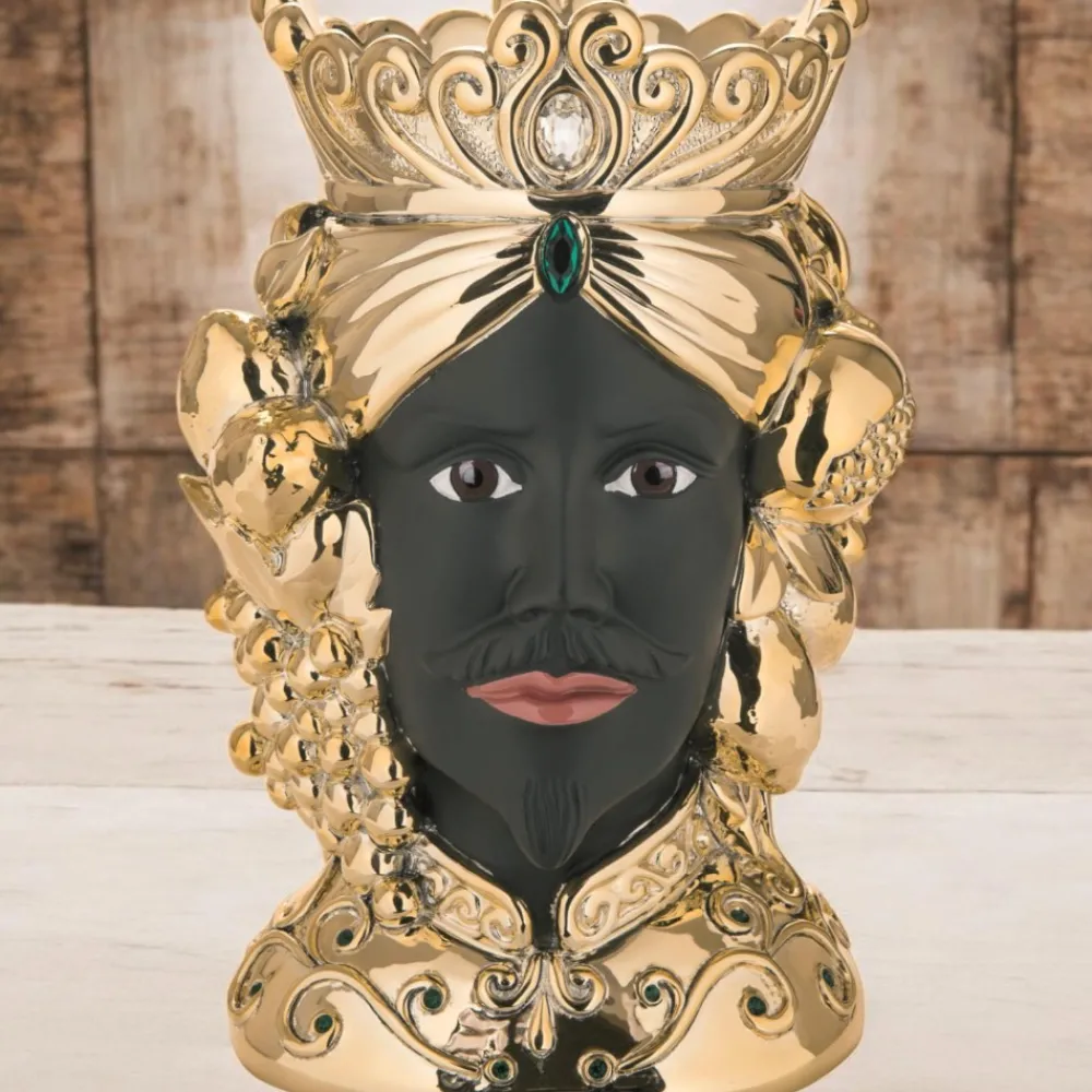 Soprammobili Moderni-Bongelli Preziosi Scultura testa di moro lui h28 oro nero