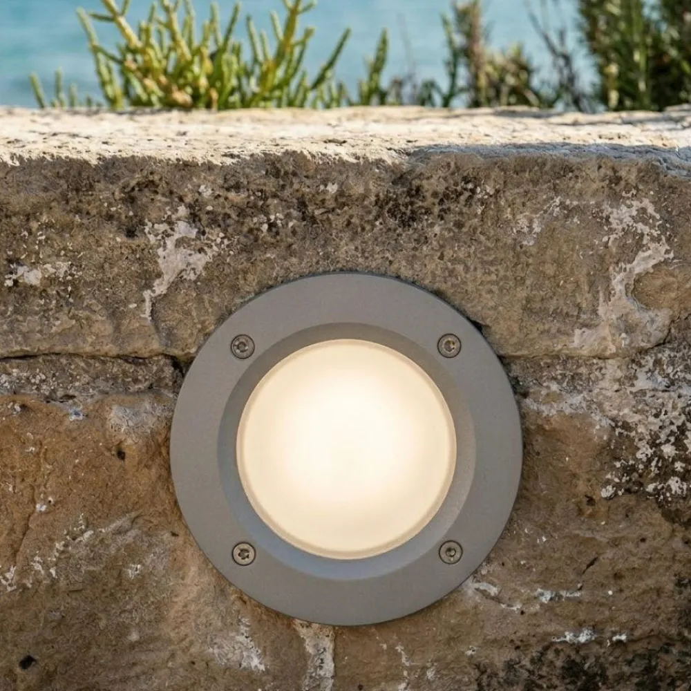 Segnapasso Led-Top Light Segnapasso da esterno per incasso parete rotondo grigio anti corrosione ip66