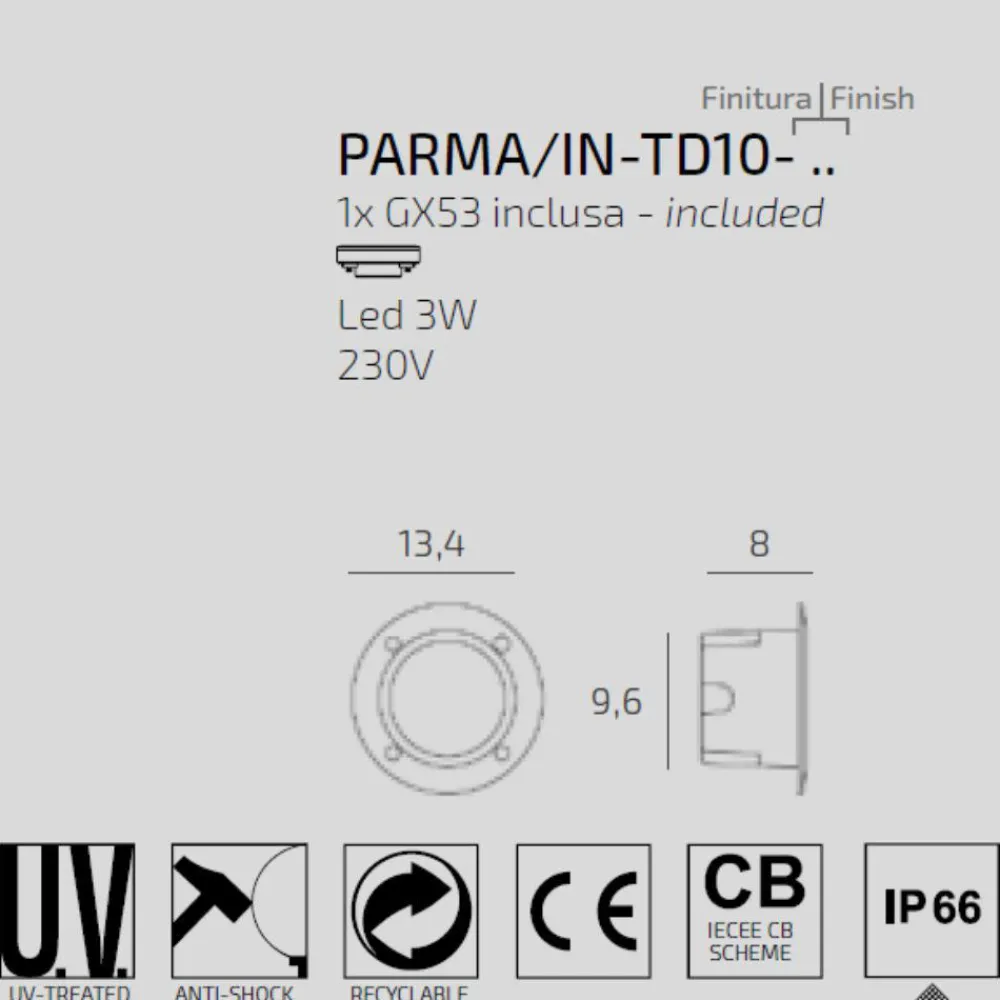 Segnapasso Led-Top Light Segnapasso da esterno per incasso parete rotondo grigio anti corrosione ip66