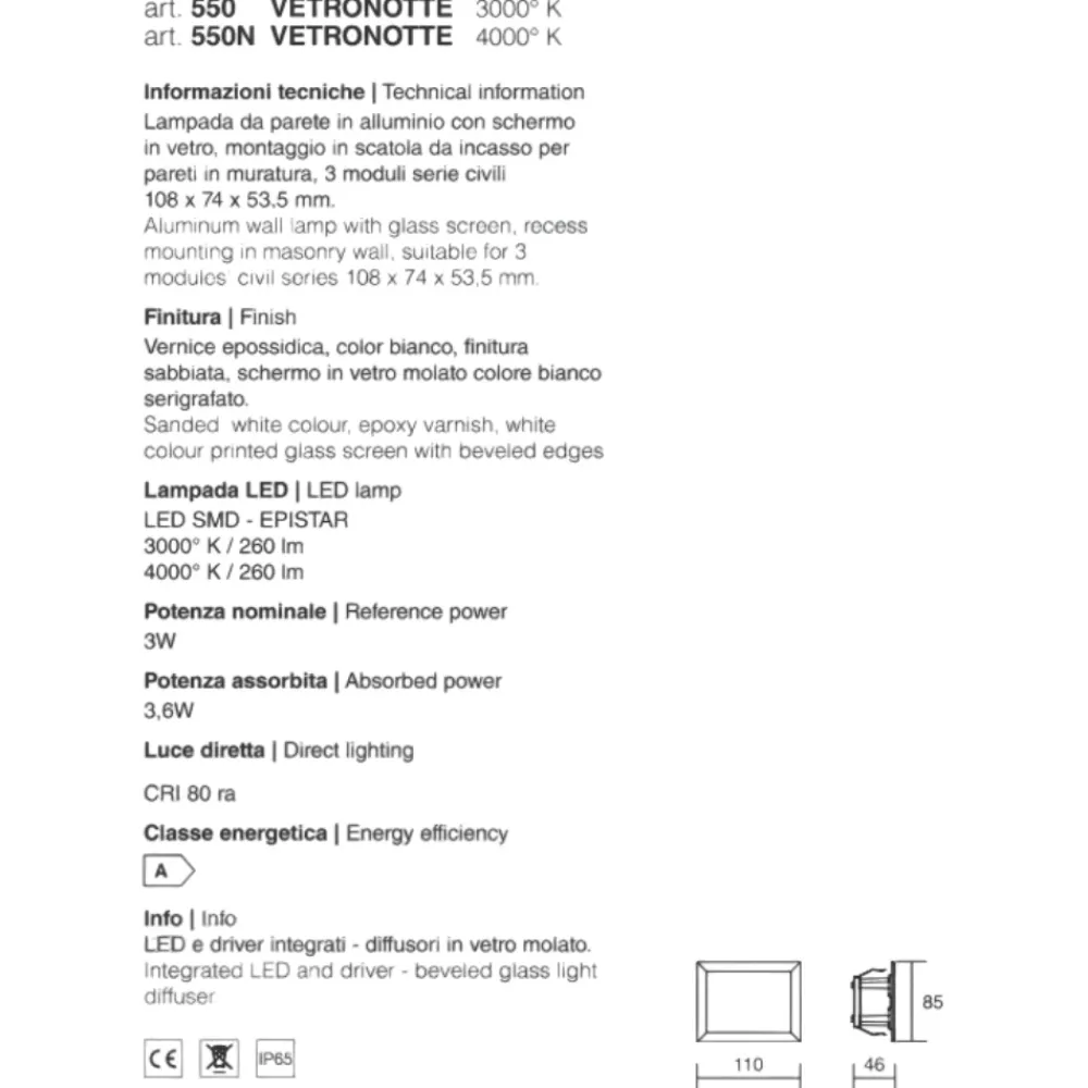 Segnapasso Led-IsyLuce Segnapasso di vetro led 3w 4000k per esterno da incasso