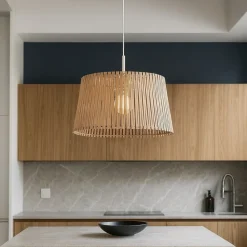 Lampadari Cucina-Eglo Sendero lampadario cucina paralume traforato in legno