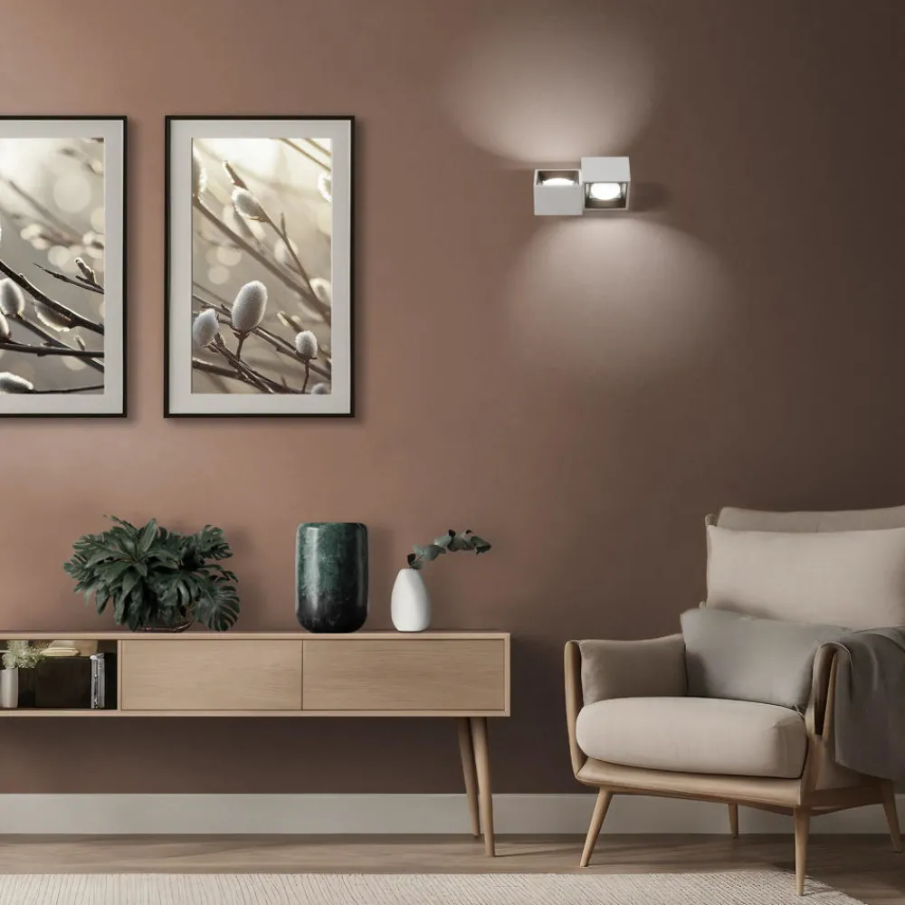 Applique Da Parete-Sforzin Illuminazione Sforzin applique di gesso bianco due luci quadrate nasso bronzo