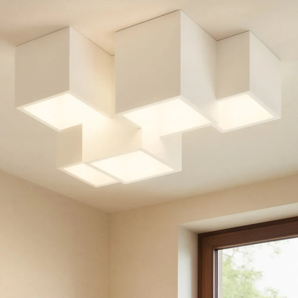 Plafoniere Moderne-Sforzin Illuminazione Sforzin herea plafoniera 5 faretti led moderna cubi di gesso bianco pitturabile