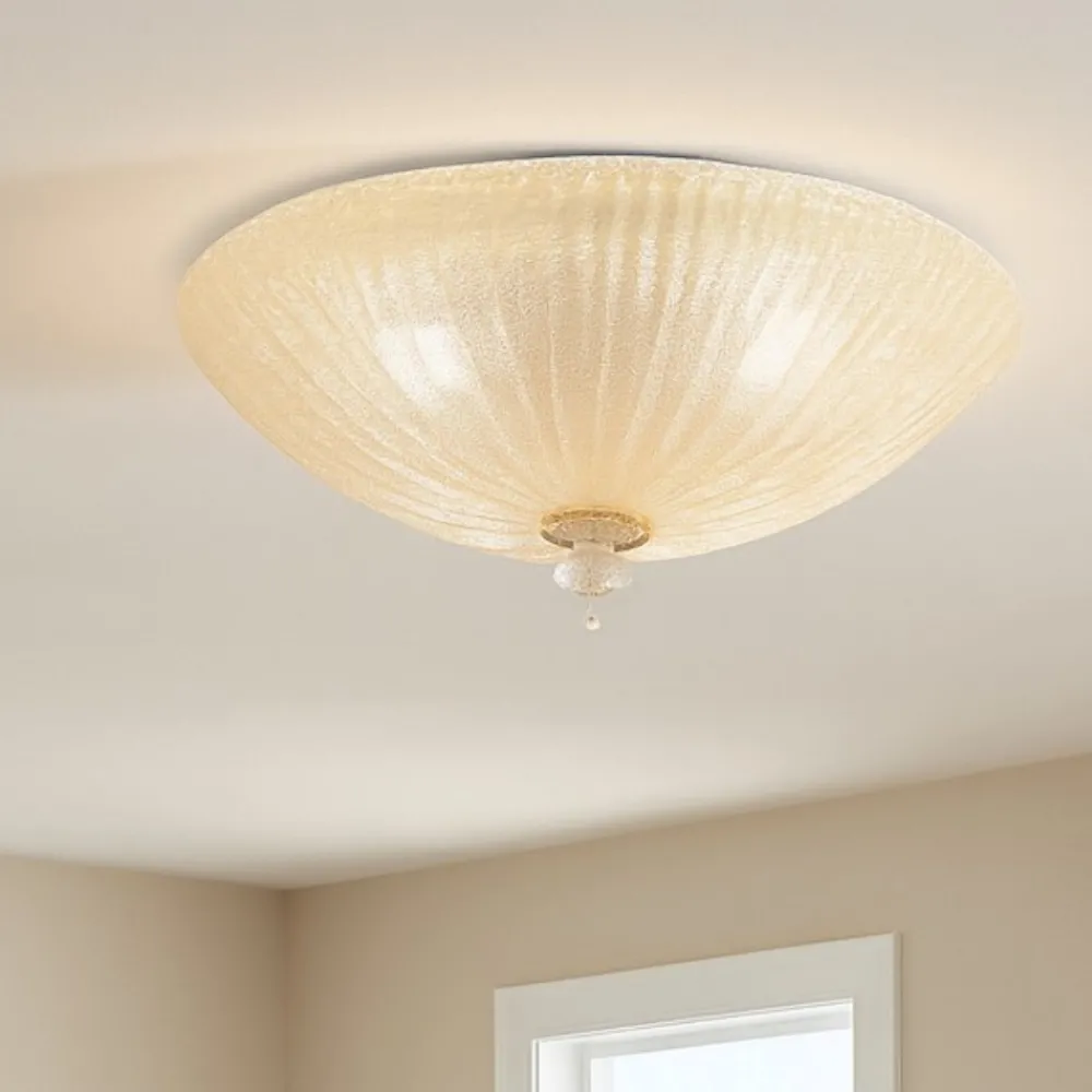 Plafoniere Moderne-Ideal Lux Shell pl4 plafoniera per camera da letto vetro ambra granigliato
