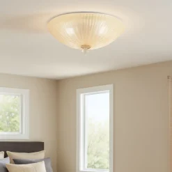 Plafoniere Moderne-Ideal Lux Shell pl4 plafoniera per camera da letto vetro ambra granigliato